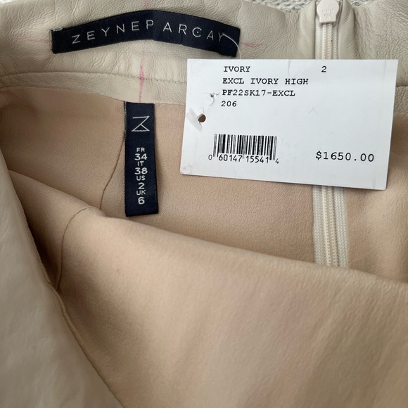 Tan/Cream Leather high waisted pencil skirt with slit - Picture 4 of 5